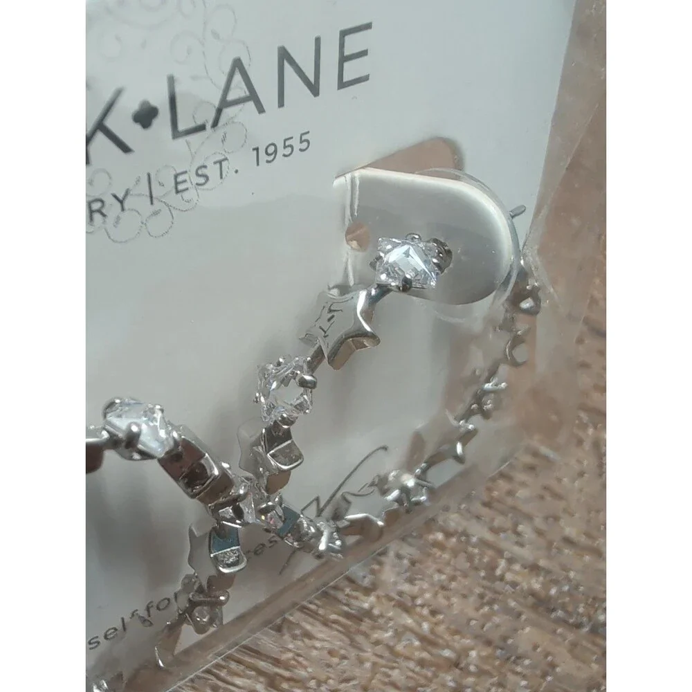 Park Lane Jewelry Star Hoops Earrings Silver Tone Crystal New On Card NWT